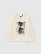 T-shirt écru visuel fille et marquages fille-1