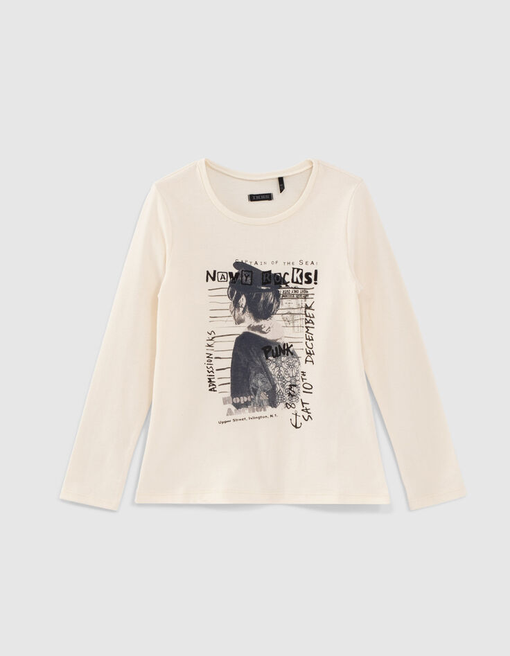 T-shirt écru visuel fille et marquages fille-1
