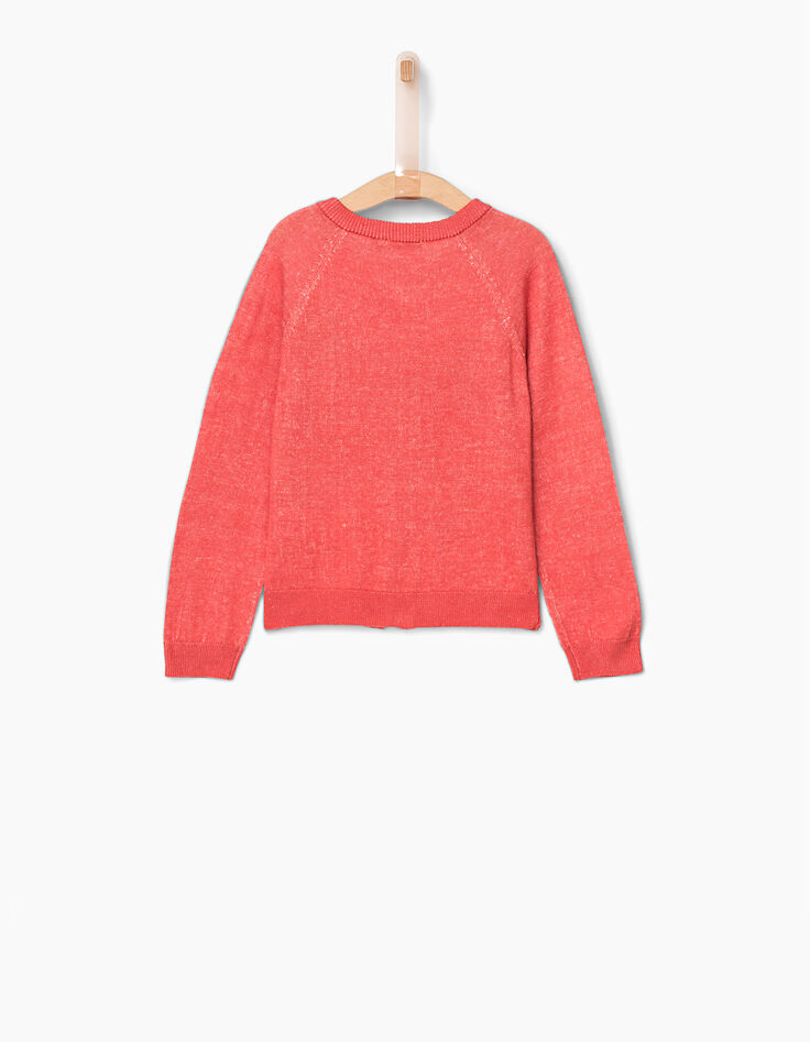 Dunkelorange Mädchen-Strickjacke mit Stickerei-4