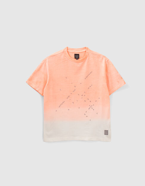 Fluo-oranje T-shirt deep dye met letters jongens