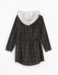 Robe gris anthracite à carreaux avec capuche fille-4