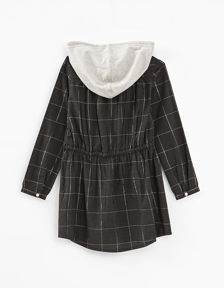 Robe gris anthracite à carreaux avec capuche fille-4