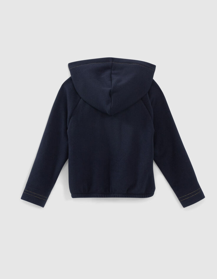Blaue M&auml;dchensweatjacke mit Kapuze und Streifen-3