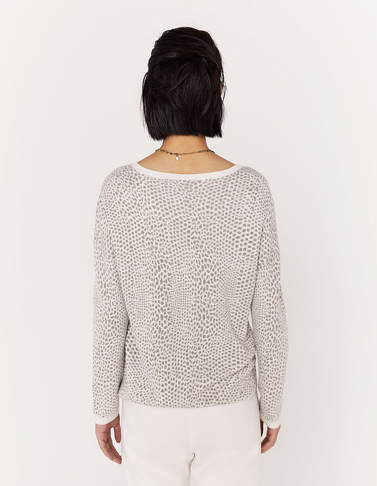 Pull col V écru et fibre métallique motif python femme-3