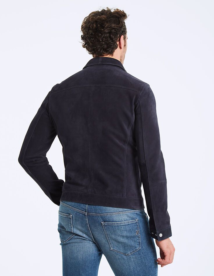 Man’s navy suede jacket with zipped pockets-4