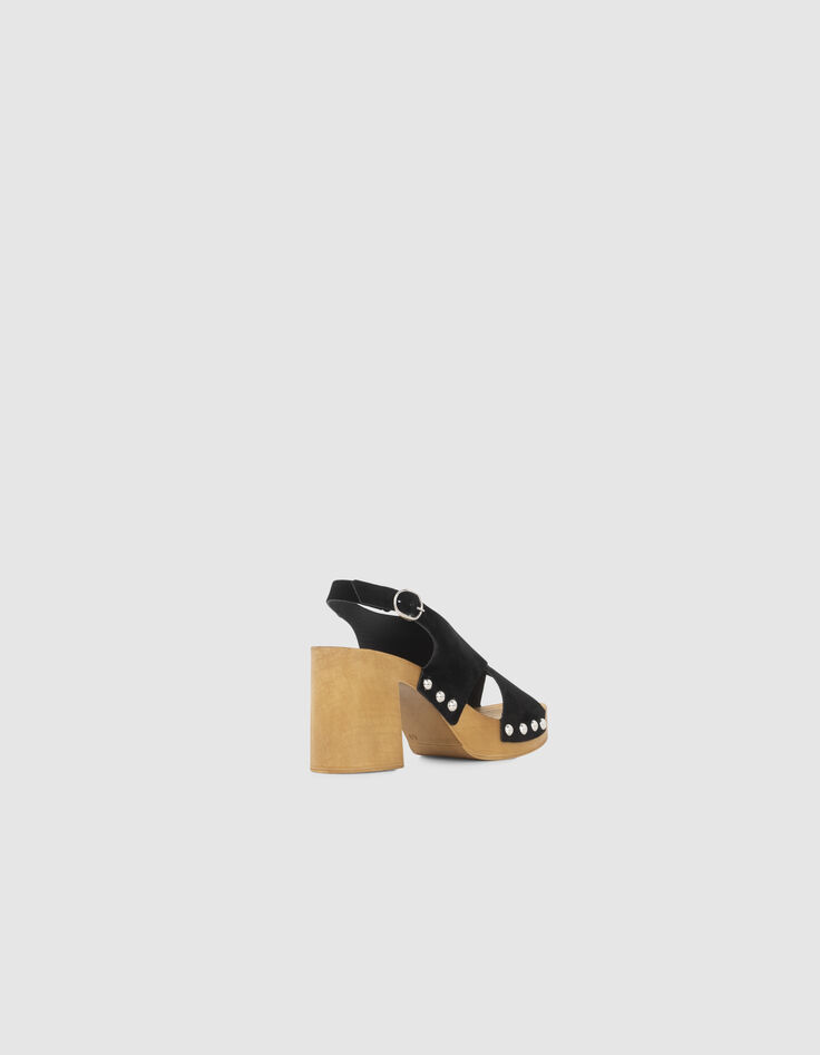 Women’s black studded suede sandals with wooden heel-4