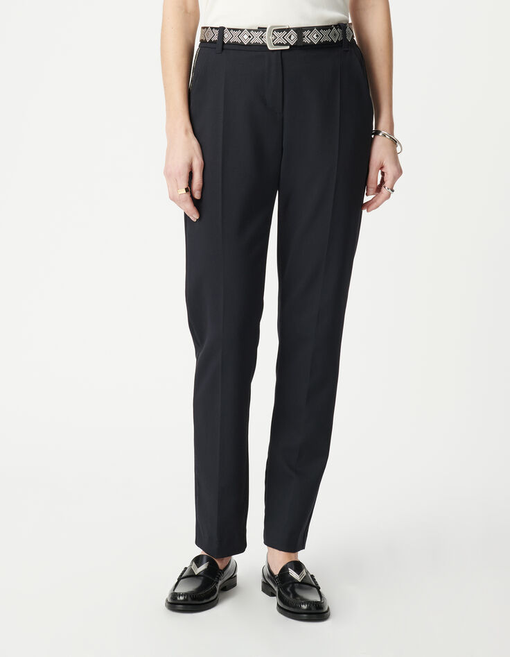 Elegante, marineblaue Damenhose mit Zierb&auml;ndern-2