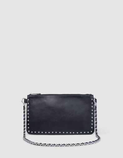 Women's 111 black lambskin clutch bag with stud decoration - IKKS