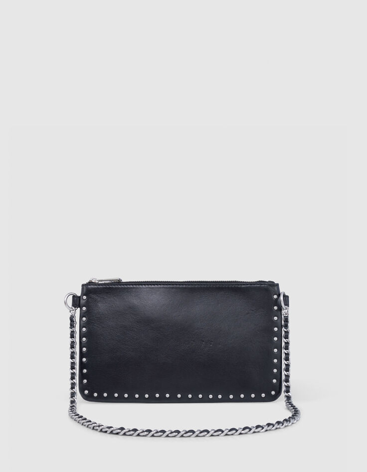 Women's 111 black lambskin clutch bag with stud decoration-1