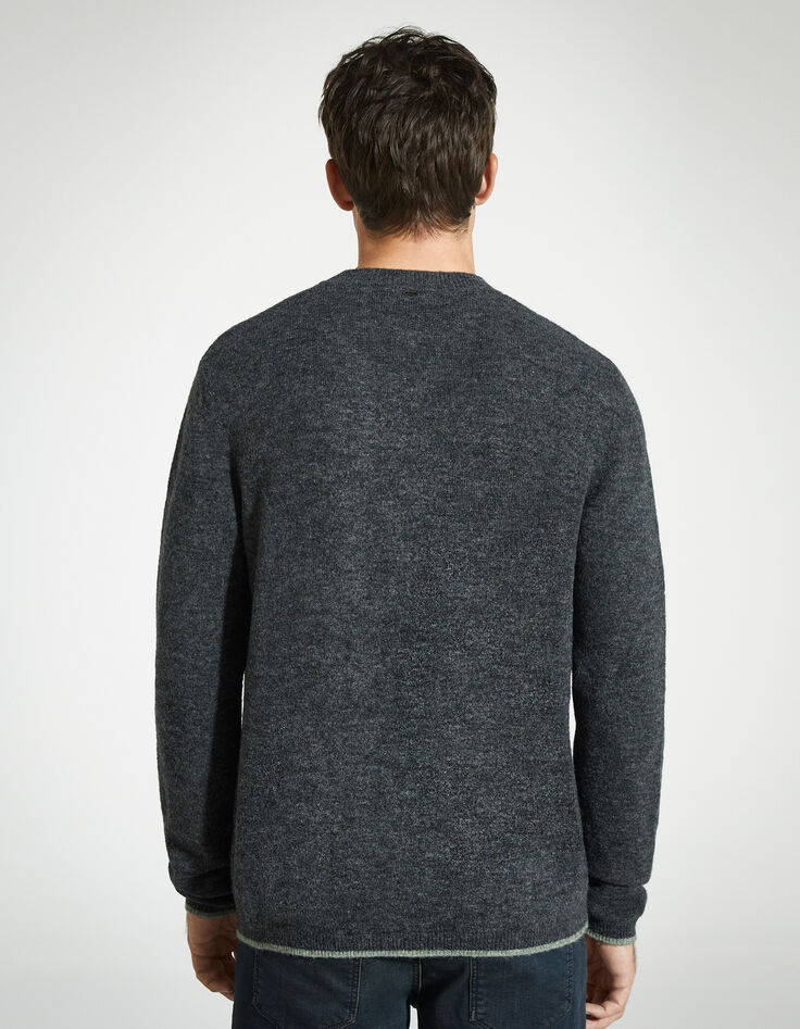 Pull anthracite avec bande verte tricot Homme-2