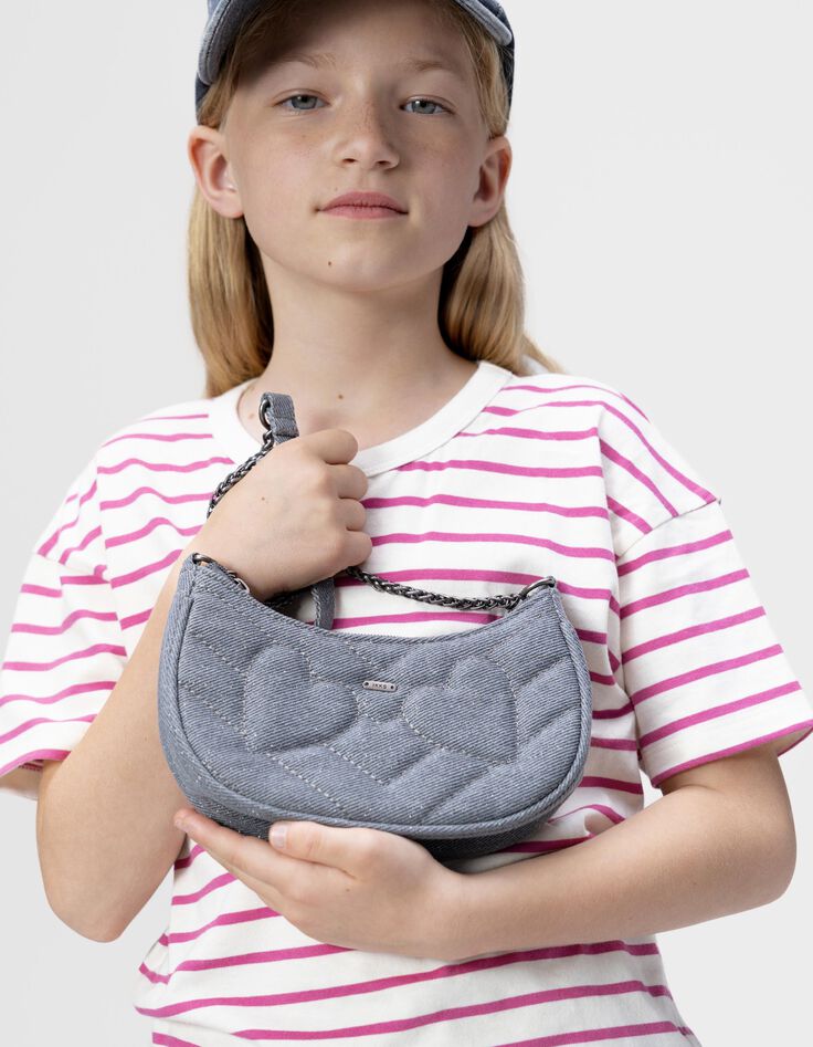 Sac à main bleu pailleté matelassage cœurs fille-1