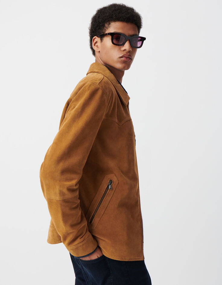 Chaqueta de piel de ante azafrán para Hombre-5