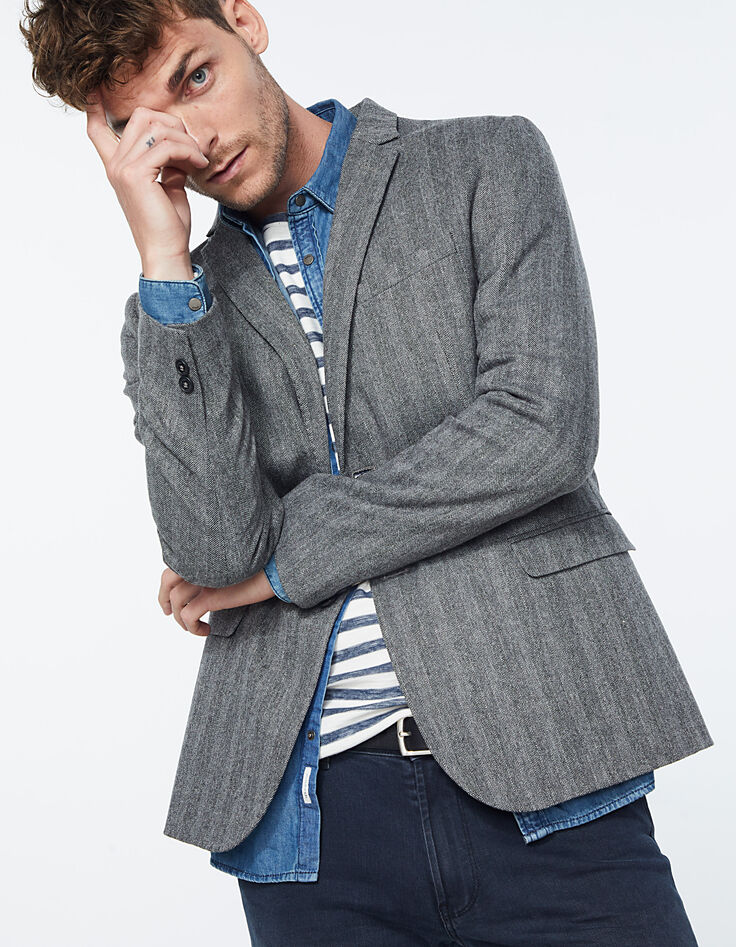 Americana gris ratón tweed efecto rayas Hombre-1