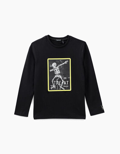 Boys’ black Halloween lenticular-skeleton T-shirt  - IKKS
