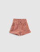 Baby girls’ ecru T-shirt and rosewood shorts outfit-6