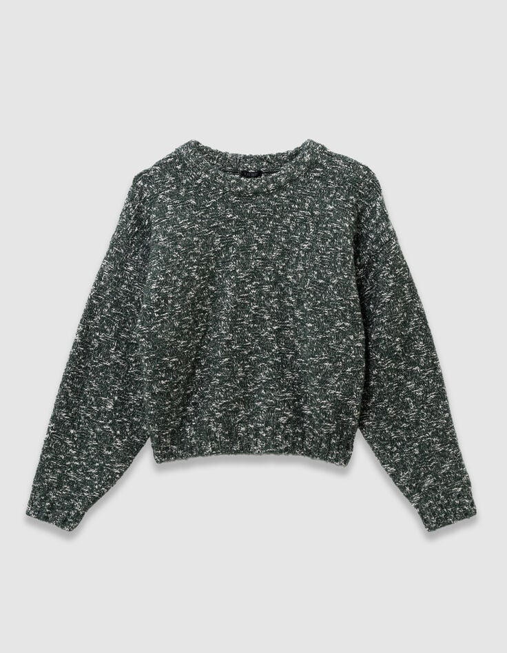 Girls’ green decorative mouliné knit sweater-2 Girls’ green decorative mouliné knit sweater-2