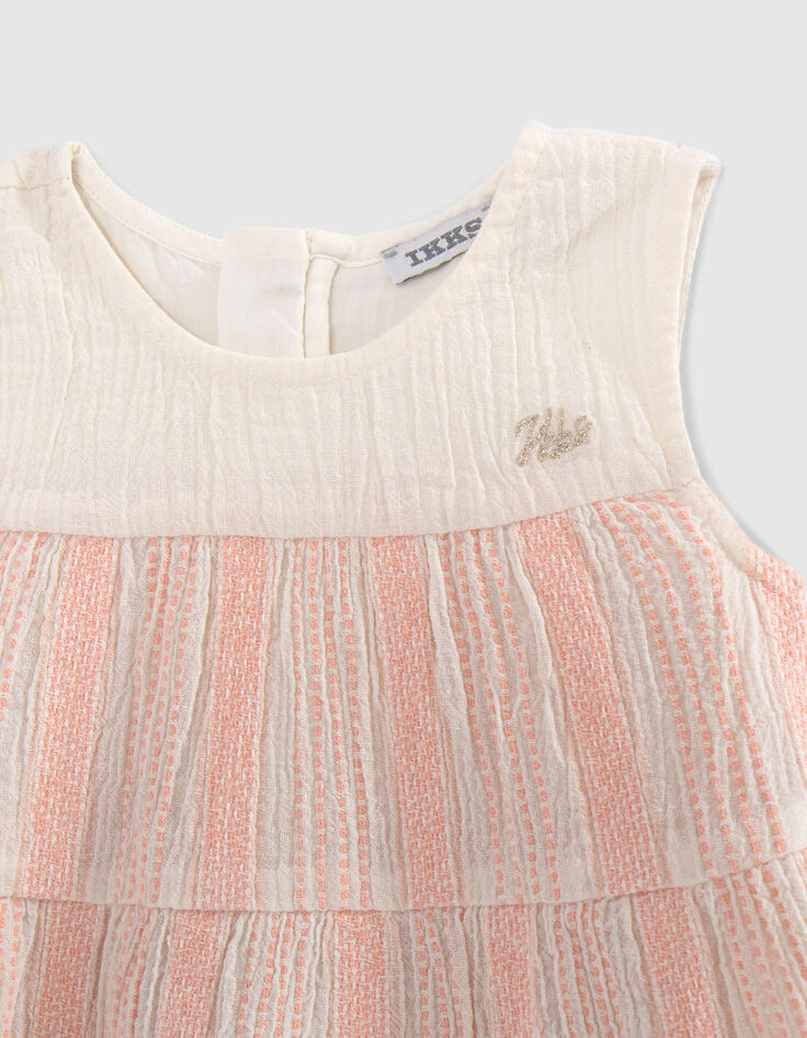 Robe écrue rayures tissées pêche et bloomer bébé fille-2