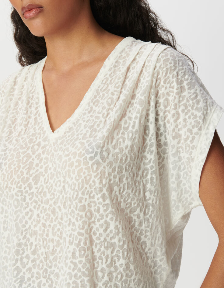 Tee-shirt blanc motif léopard en transparence-4