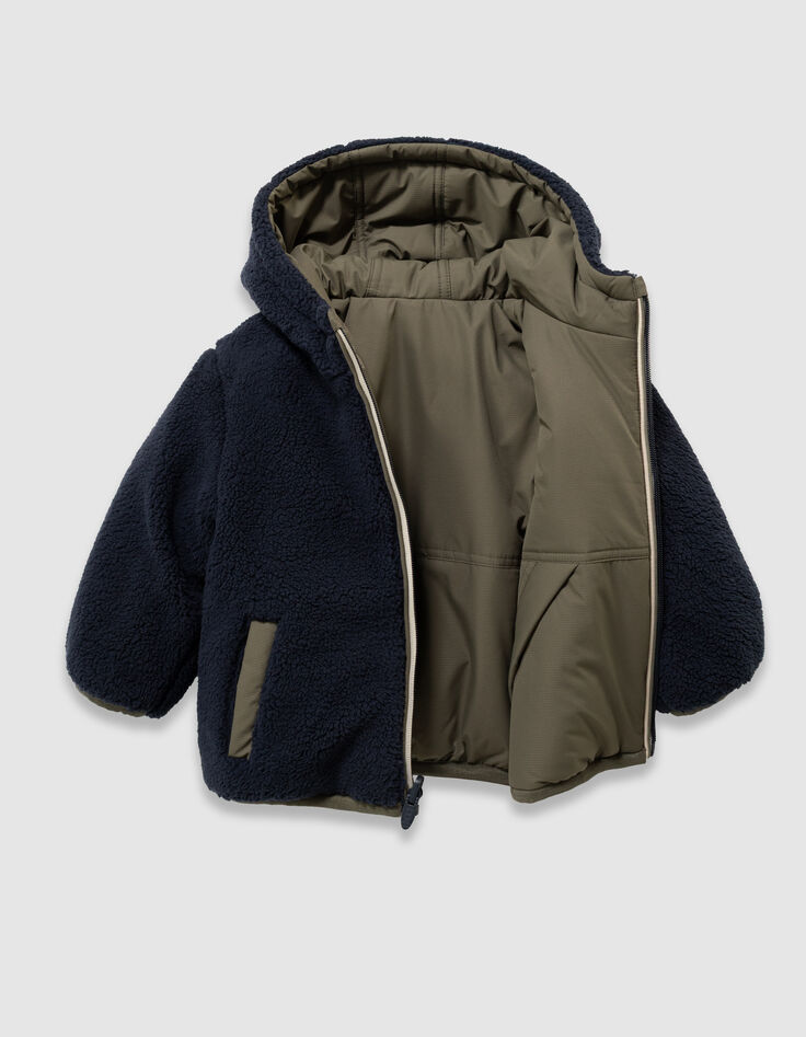Boys’ khaki and navy sherpa reversible parka-3