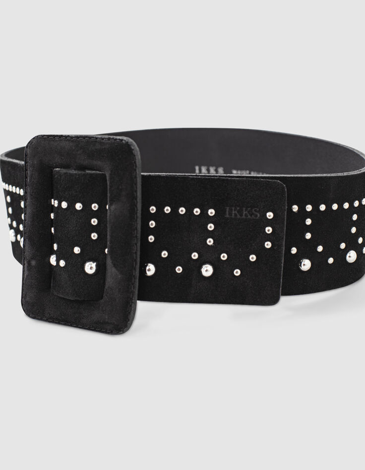 Women’s black suede studded dress belt-2
