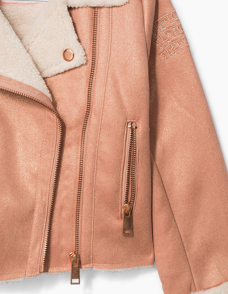 Veste rose esprit motard fille-5