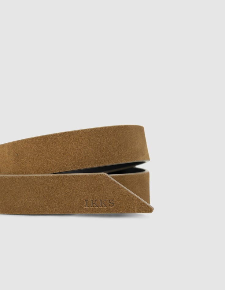 Ceinture beige cuir velours et motif carreaux Femme-2