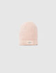 Bonnet rose poudré tricot lurex fourré bébé fille-4
