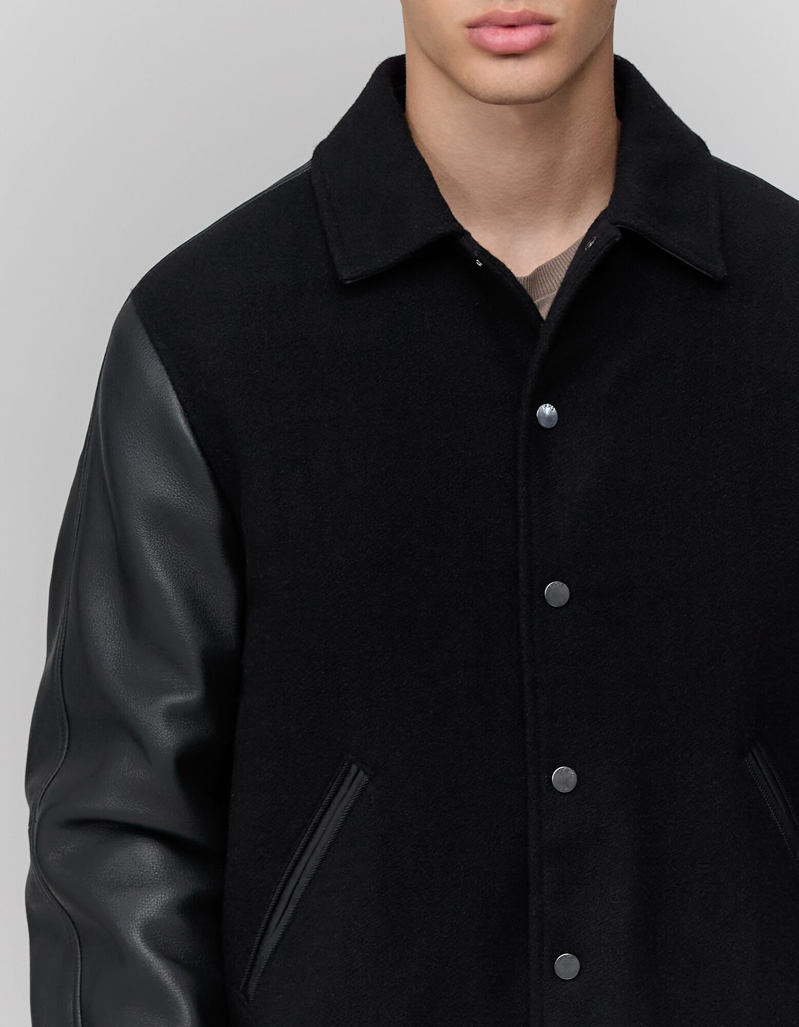 Blouson teddy noir cuir chrome free bi matiere Homme IKKS