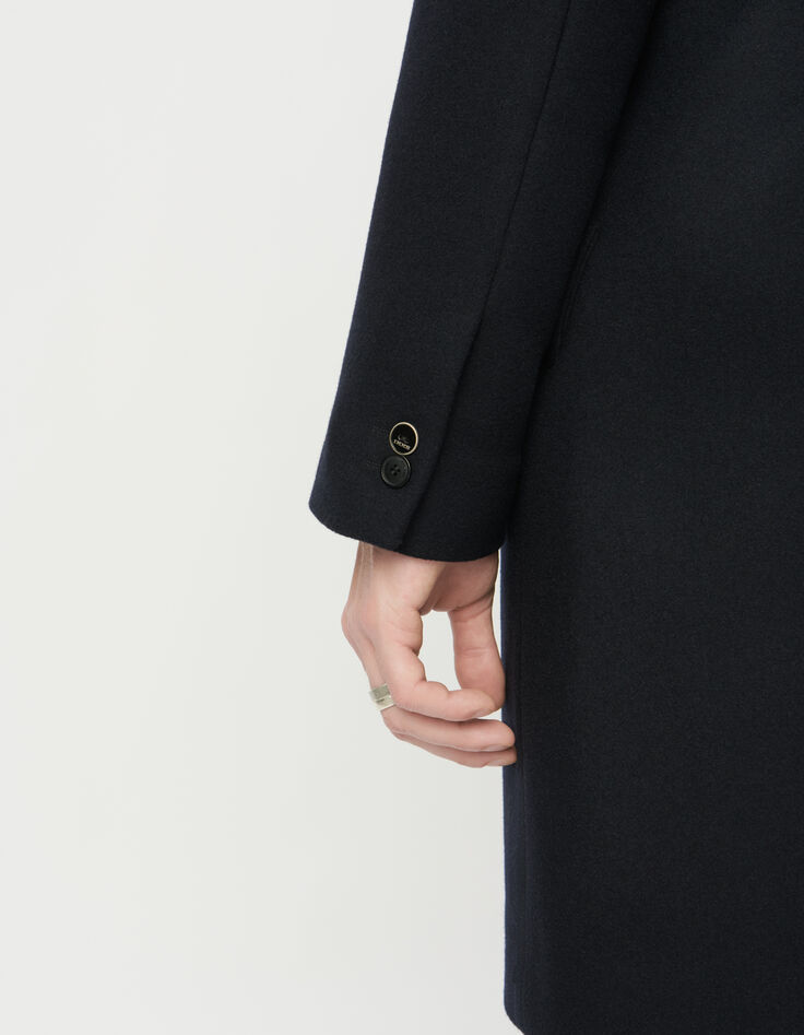 Blauer Herrenmantel halblang &uuml;berkreuzt Knopfleiste-8