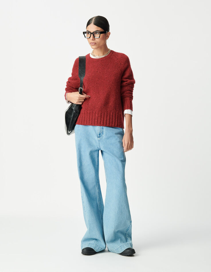 Jersey rojo de punto con cuello redondo para mujer-1