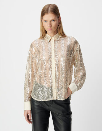 Chemise dorée brodée perles et sequins
