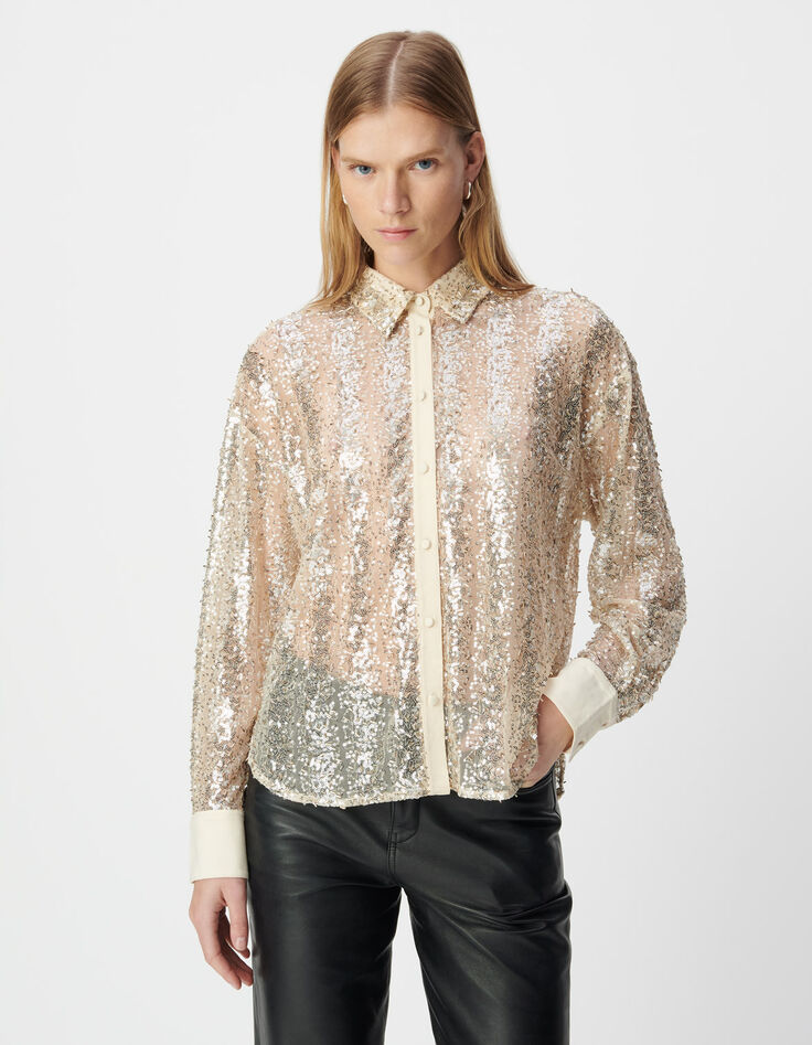 Women’s gold bead and sequin-embroidered shirt-2