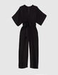 Combinaison longue en viscose noire manches kimono femme-1