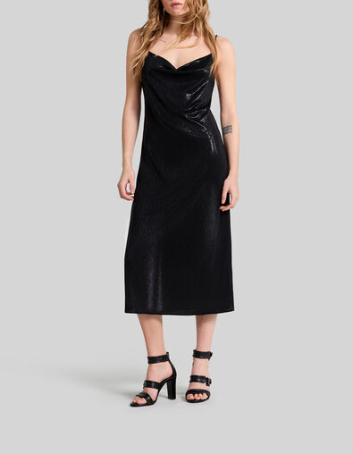 Women’s black lamé strappy midi dress - IKKS