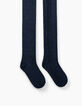 Girls’ navy knitted tights with cable knit down legs-1