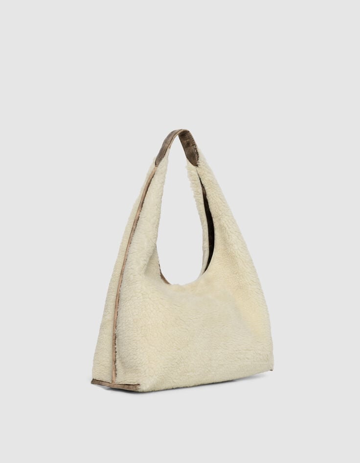 Women’s off-white shearling and leather mix Hobo bag-2 Women’s off-white shearling and leather mix Hobo bag-2