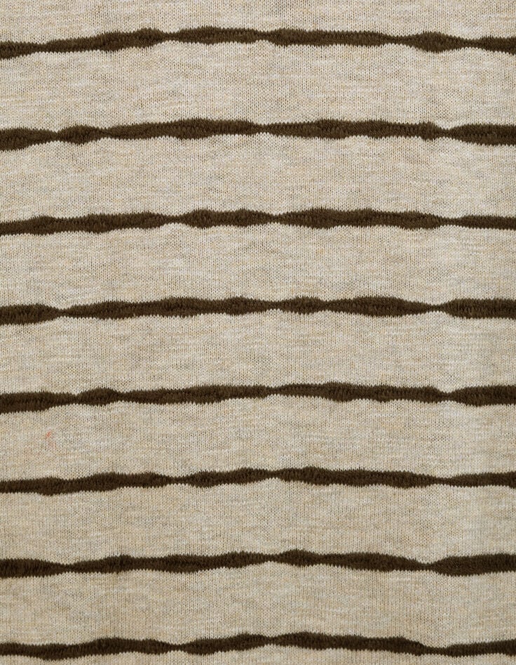 Beige fijngebreide matrozentrui kaki strepen Heren-6
