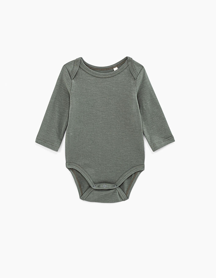 Baby’s light khaki organic cotton bodysuit to personalise - IKKS