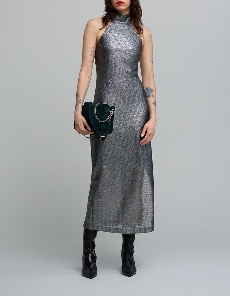 Robe longue silver encolure américaine Femme-1