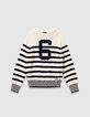 Pull &eacute;cru tricot rayures marine et chiffre gar&ccedil;on-1