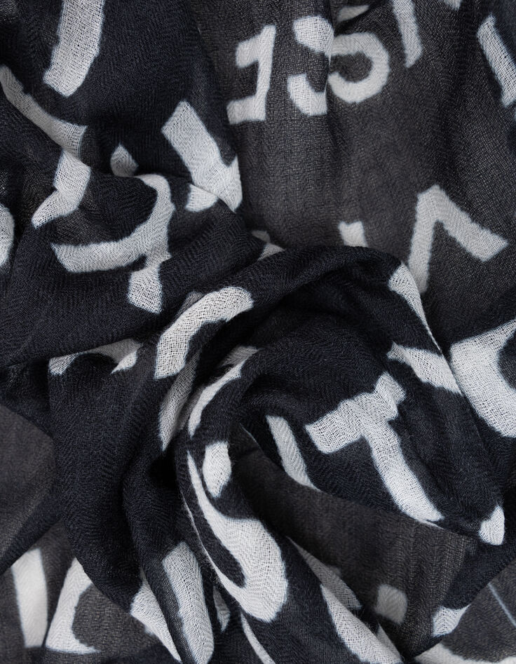 Foulard noir jacquard et broderie messages Femme-5 Foulard noir jacquard et broderie messages Femme-5