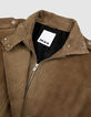 Blouson cuir velours beige &agrave; ceinturer Femme-9