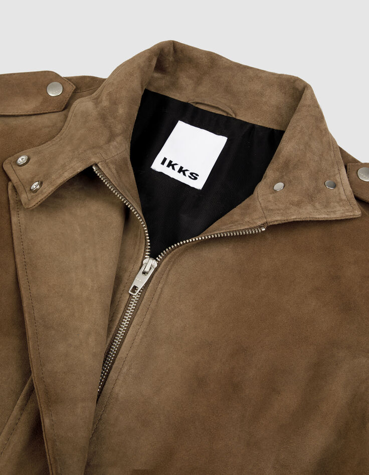 Blouson cuir velours beige &agrave; ceinturer Femme-9