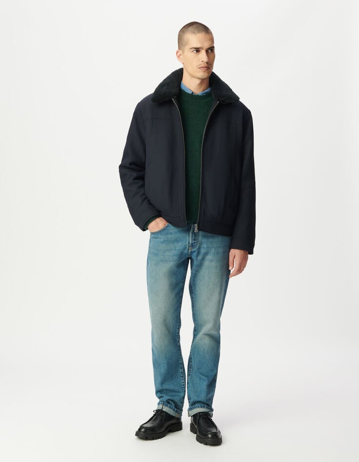 Marineblaue kurze Herren-Fliegerjacke trennbarer Kragen-5 Marineblaue kurze Herren-Fliegerjacke trennbarer Kragen-5