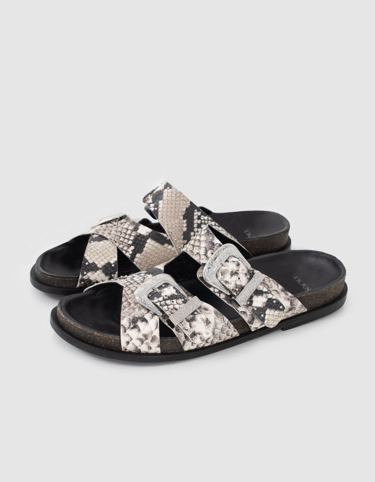Mules beiges piel efecto pit&oacute;n hebilla western mujer-2