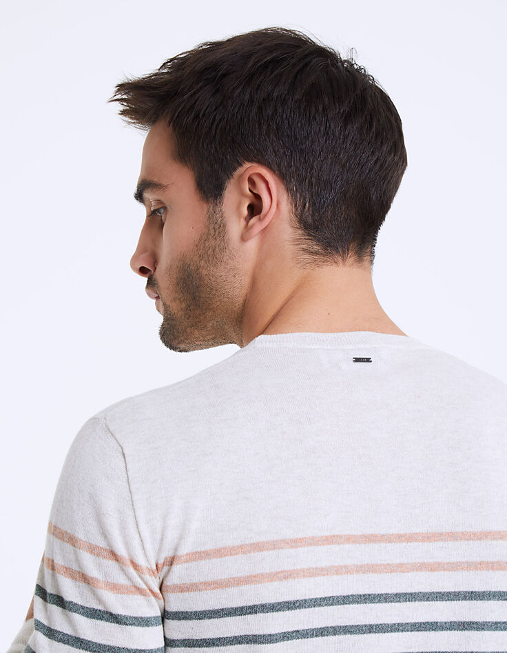 Pull marinière à rayures kaki et mandarine Homme-5
