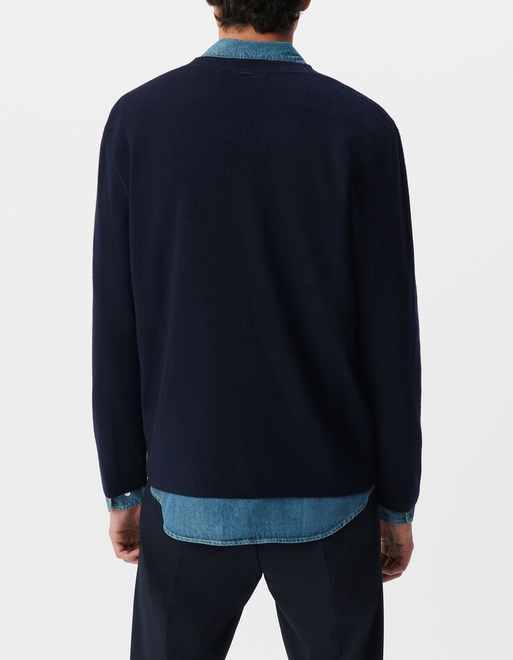 Men's navy knit V-neck cardigan-3