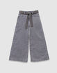 Wide grey jeans with removable printed belt for girl-1