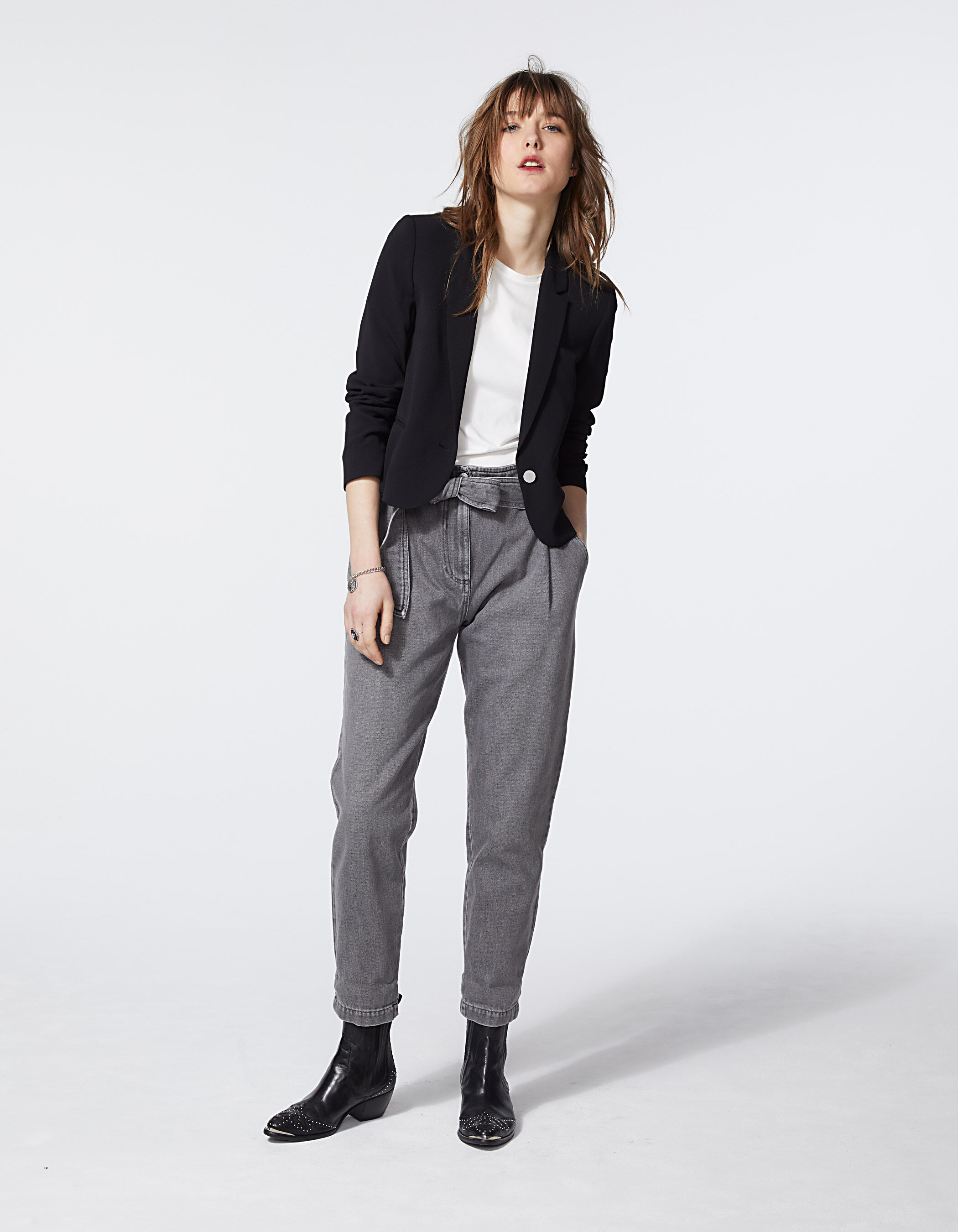 Women s black short crepe suit jacket