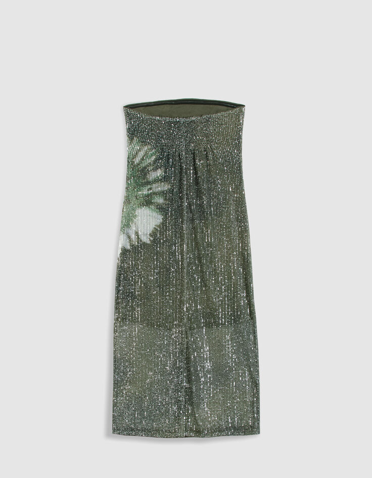 Khaki strapless dress with sequins for women-7